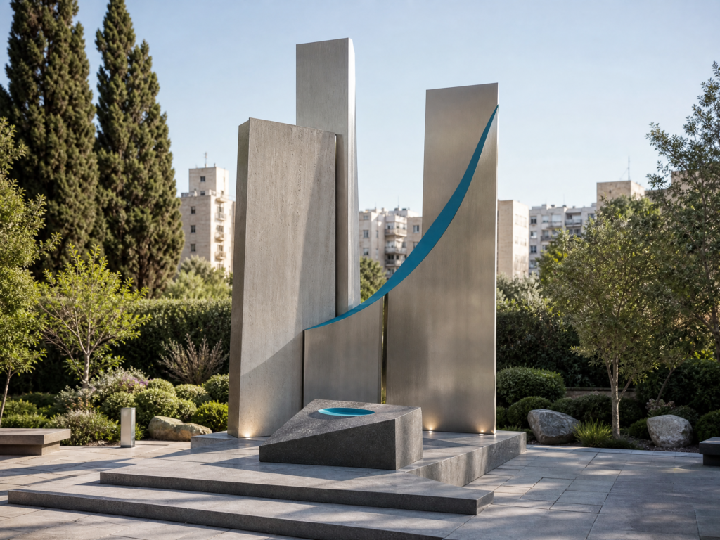 הדמיה: מתקן הנצחה מפלדה ואבן למרחב הציבורי